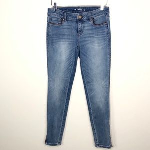 WHBM The Skimmer Red Leather Trim Ankle Zip Skinny